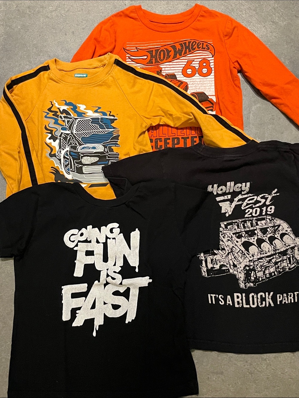 Kids Hot Wheels Long-Sleeve & Short-Sleeve Graphic Tees- Orange, Yellow, Black